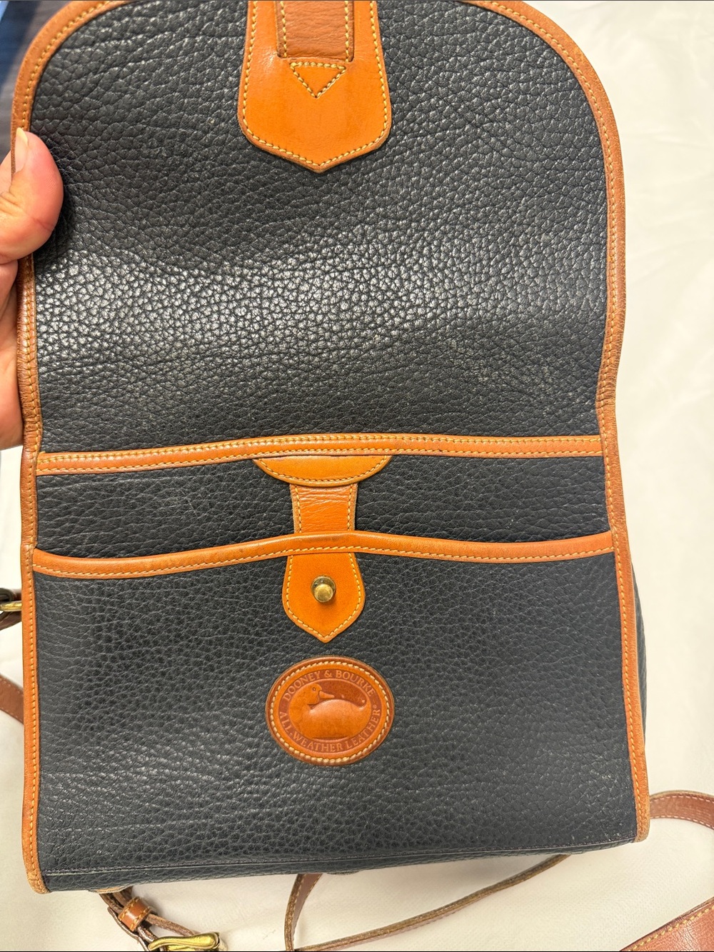 Dooney & Bourke Vintage Black Pebbled Leather Crossbody with Brown Trim - Picture 10 of 16